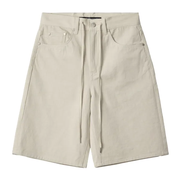 RR LOGO EMBROIDERY COTTON SHORTS - BEIGE
