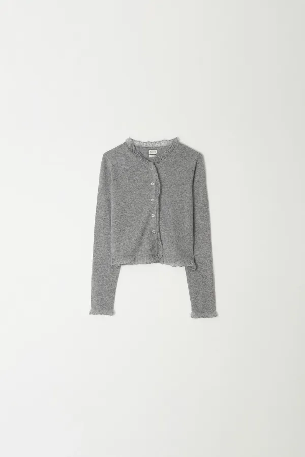 Cashmere Frill Cardigan (gray)