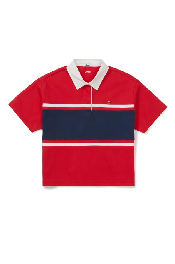 [26SM clove] Logo Colorblock Polo Shirt (Red)