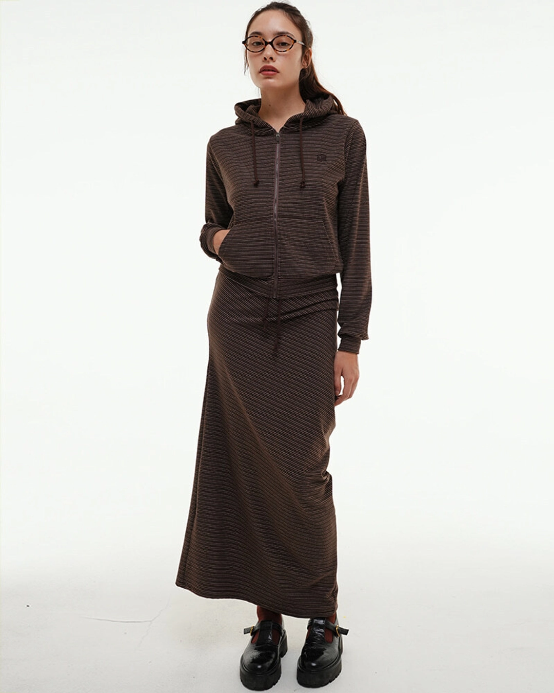 센토르 CENTAUR STRIPE PEACH LONG SKIRT_BROWN 상품 이미지 1