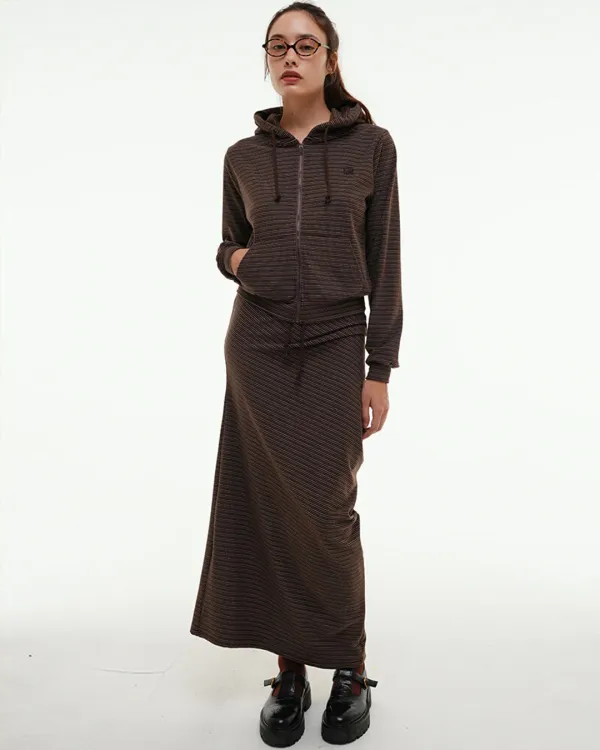 CENTAUR STRIPE PEACH LONG SKIRT_BROWN