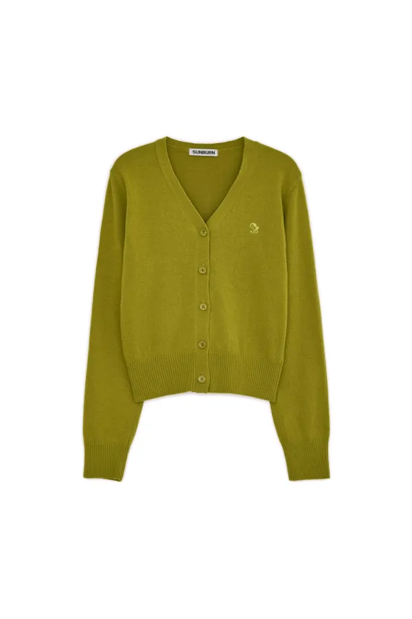 CASHMERE BASIC V-NECK CARDIGAN, OLIVE