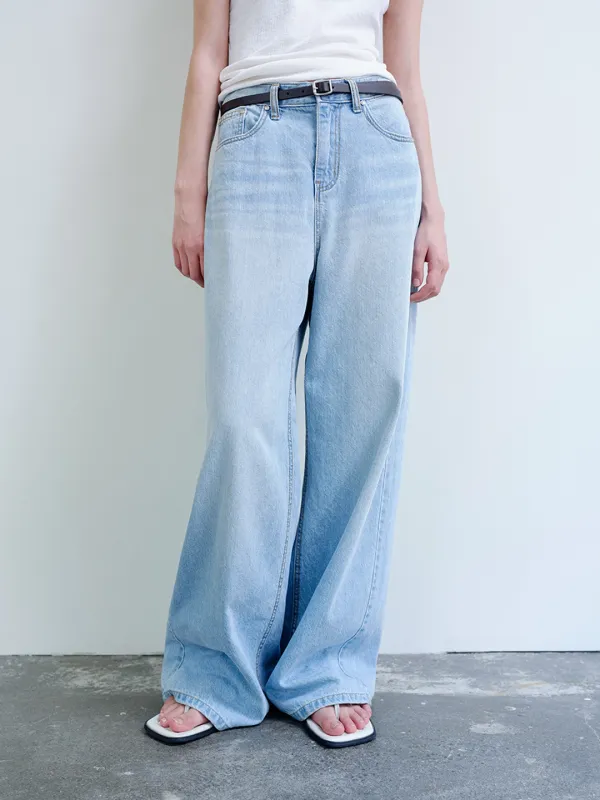 TIR BELTED LOOSE FIT DENIM_LIGHT BLUE