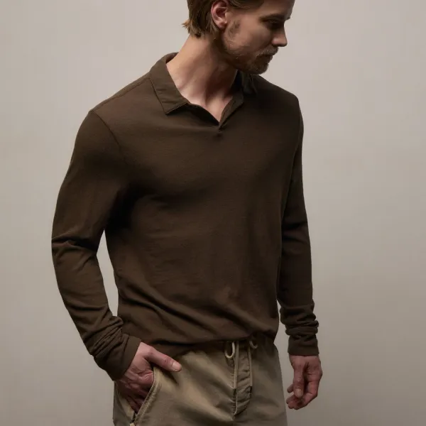 Slub Jersey Long Sleeve Open Polo - Porcupine
