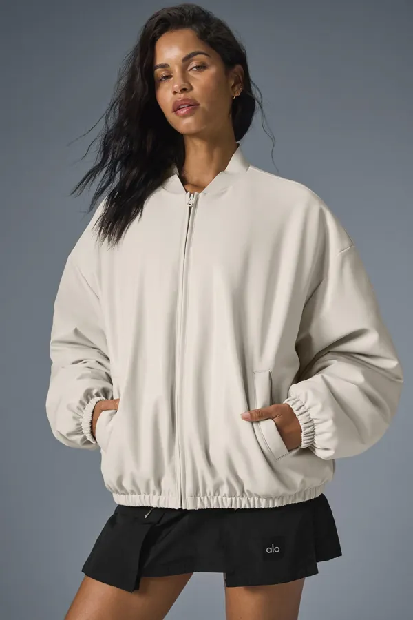 Faux Leather Premier Bomber - Bone