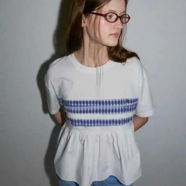 PATCHWORK RUFFLE SHORT SLEEVE T SHIRT WHITE