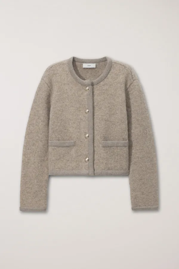 COLLARLESS KNIT JACKET BEIGE