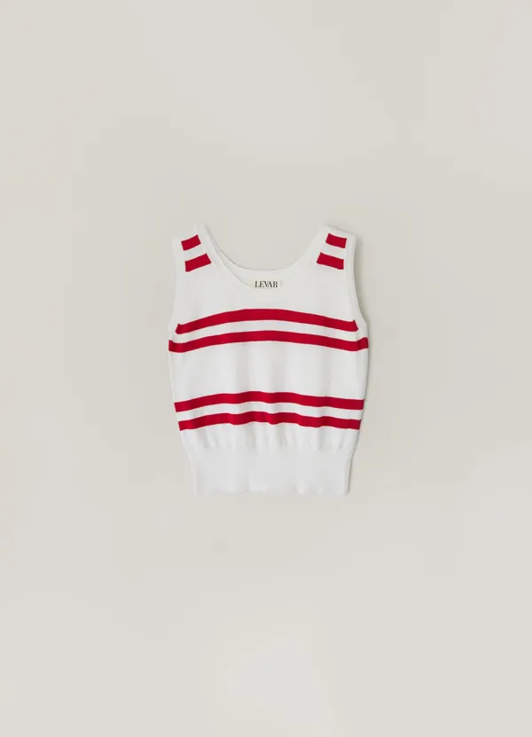 Organic Cotton Stripe Knit Sleeveless - White/Red