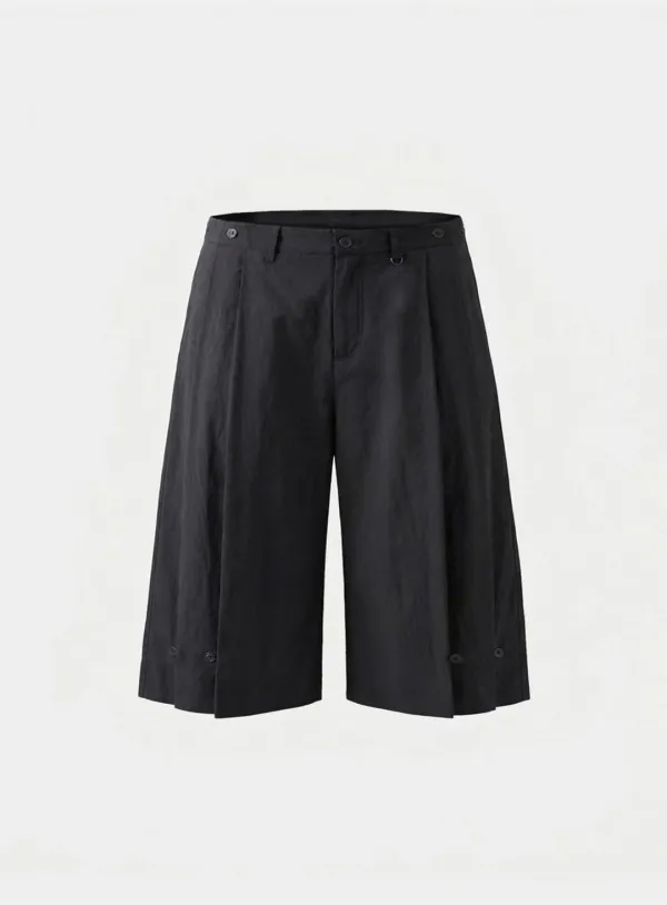 [w-srt26-018] Contour Pintuck Button Bermuda Culottes - Black