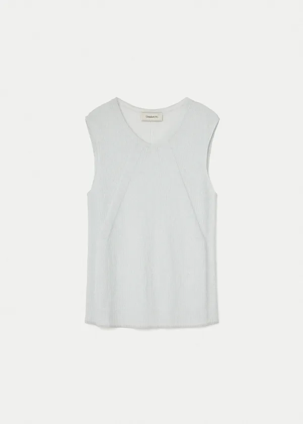Linen Cotton Ribbed V Neck Sleeveless_Water