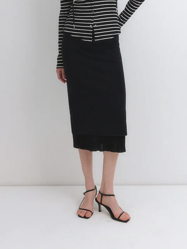 LIMA WOOL LAYERED SKIRT_BLACK