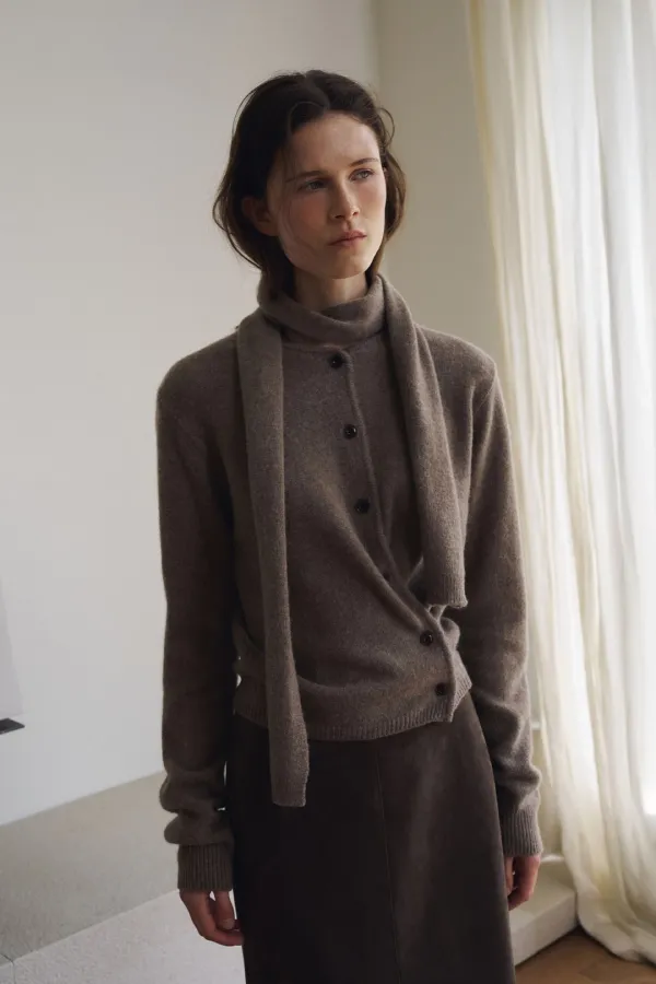 [머플러 Set]Baby Alpaca Round Cardigan [LMBFAUKN308]-Wood Beige
