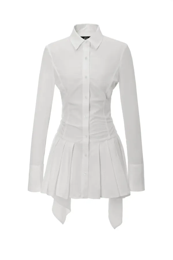 [SAMPLE] DRAPE SHIRT DRESS WHITE