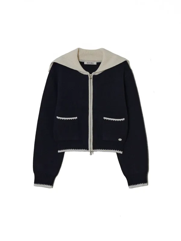 Wool Blended Sailor Cardigan Navy