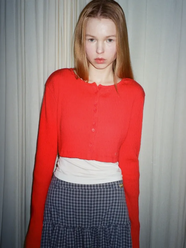 Double-Button Cropped Cardigan - Red