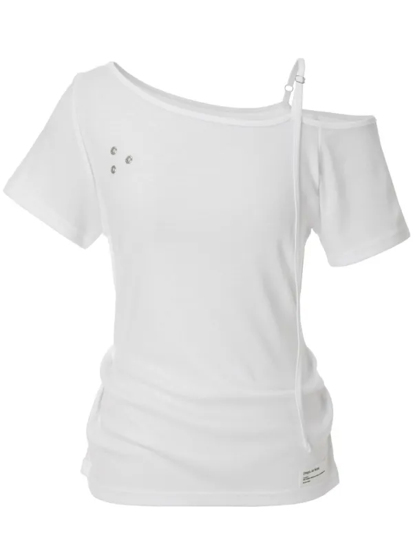 [13th Reorder] Buckle Strap One Shoulder Top (white)