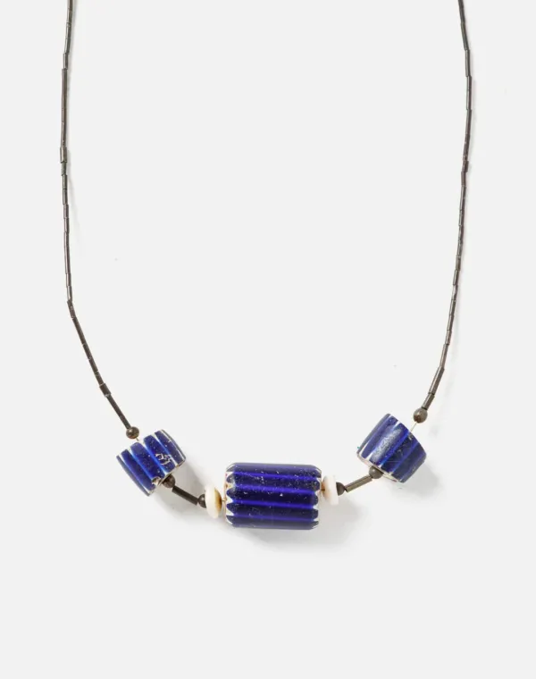 70s Seed Bead Cord and Ceramic Bead Necklace