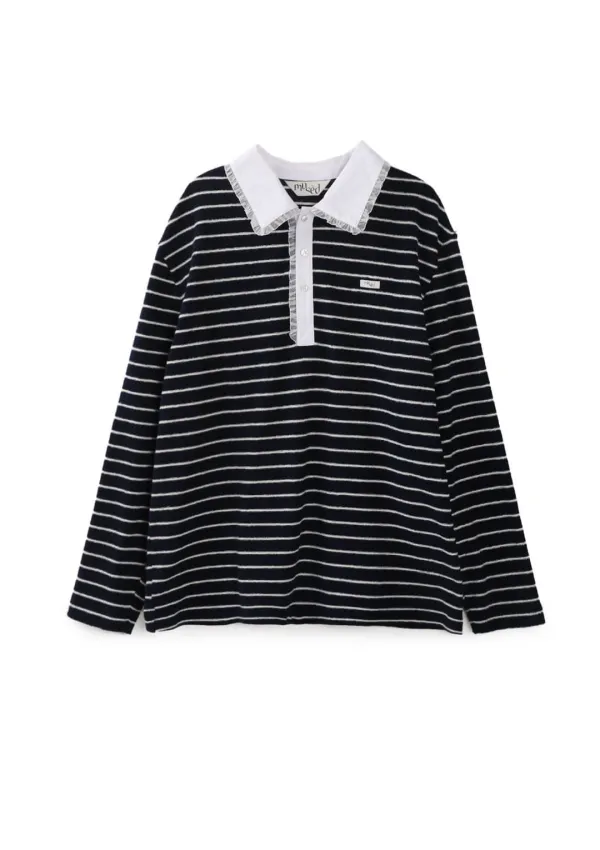 Mused Pier Collar T-shirts - Navy Frill