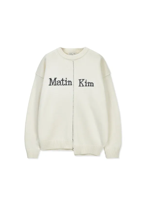 ASYMMETRIC LOGO KNIT PULLOVER IN IVORY