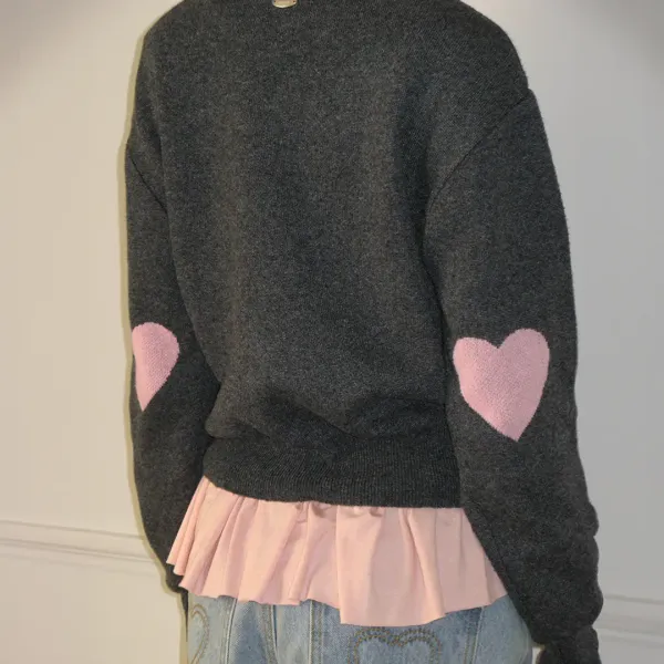 3 HEART JACQUARD PULLOVER KNIT CHARCOAL