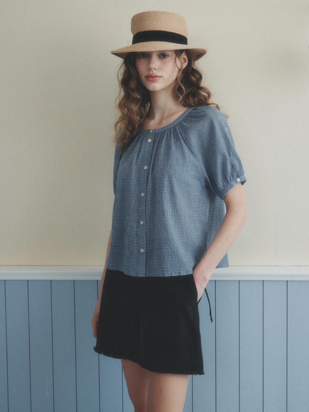 르니나 CHLOE raglan check blouse_blue 상품 이미지 2