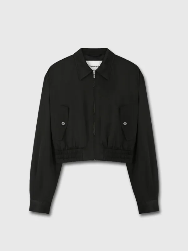 SATIN CROPPED BLOUSON JACKET_ BLACK