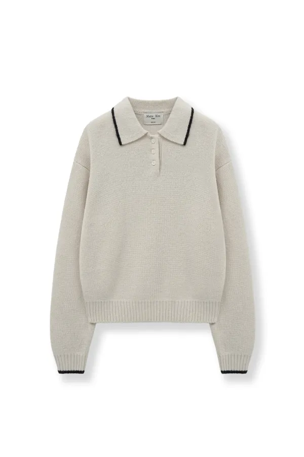 BACK LOGO COLLAR KNIT TOP FOR WOMEN IN IVORY