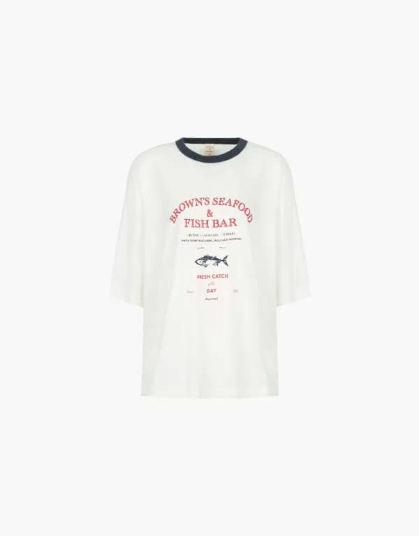 fish bar graphic overfit t-shirt - ivory