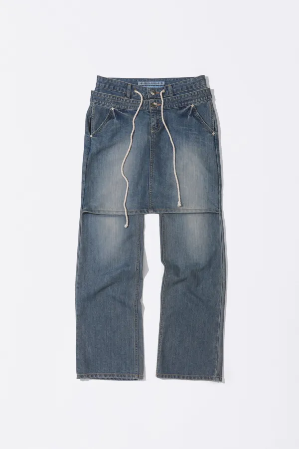 Apron Layered Denim Mid Blue