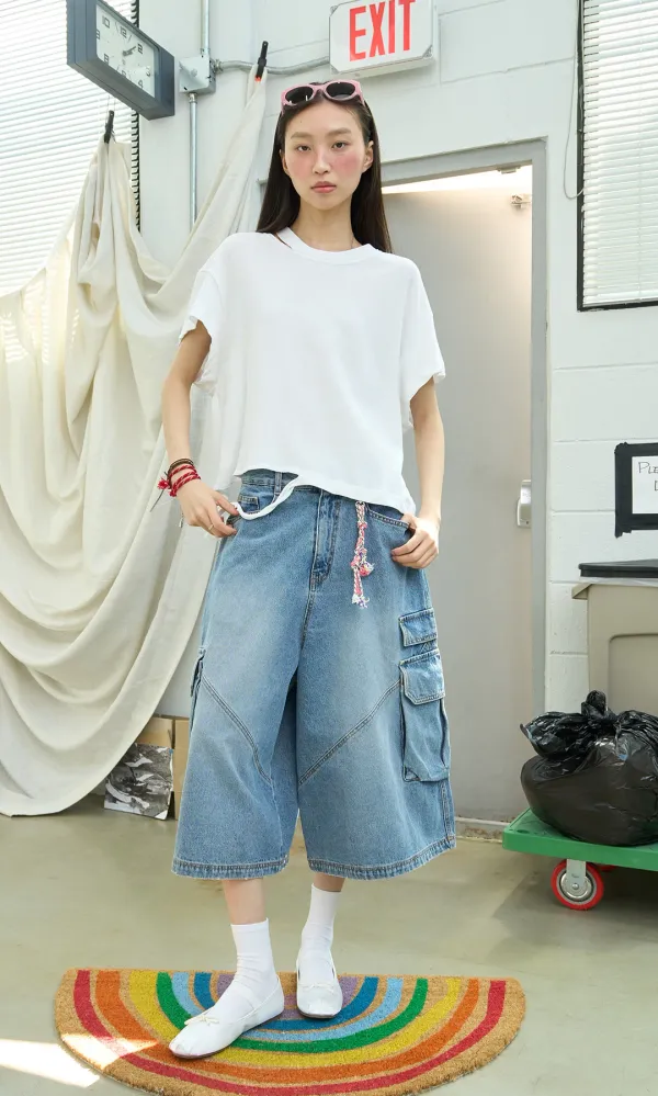 Cut-off Half Sleeve Tee_White