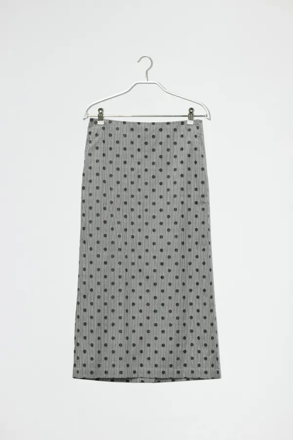 STRIPED DOT LONG SKIRT - NAVY