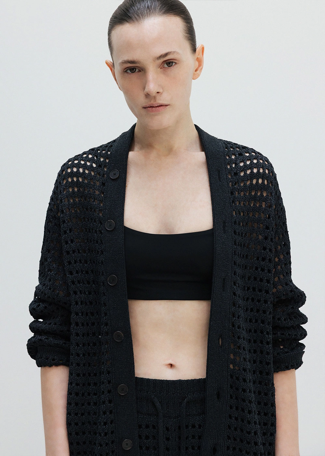 우마뭉 Japanese paper yarn crochet cardigan_Washed black 상품 이미지 2