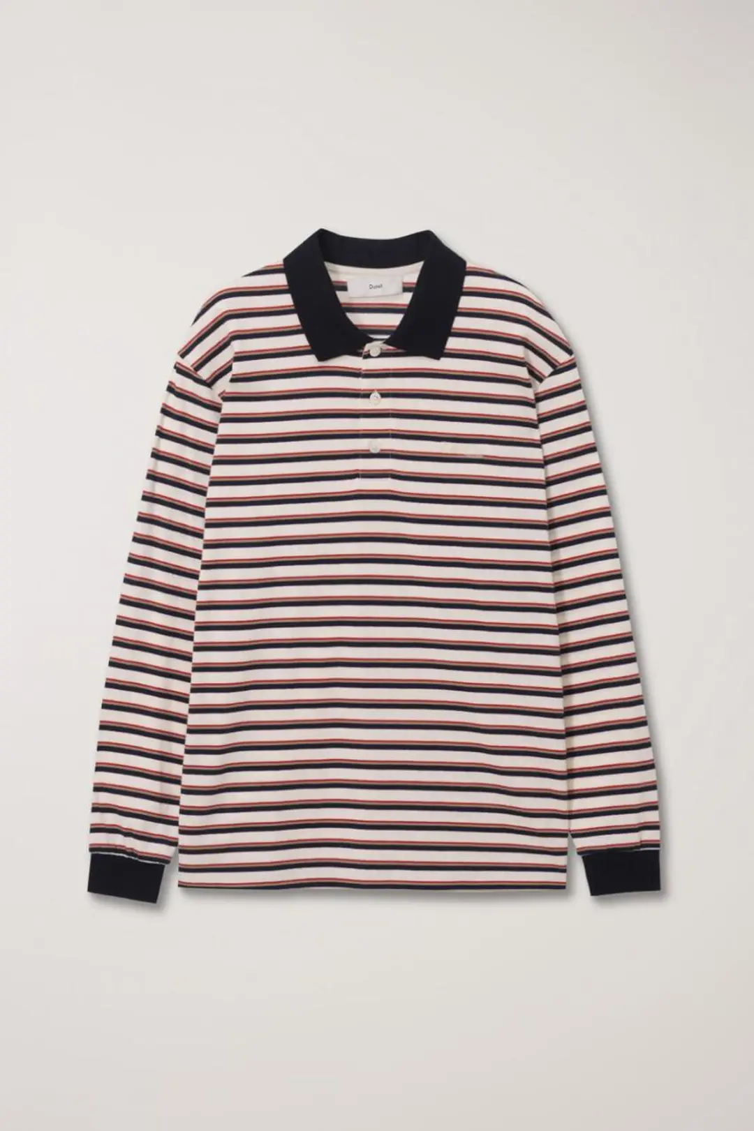 UNISEX MULTI STRIPE COLLARED T-SHIRT NAVY STRIPE