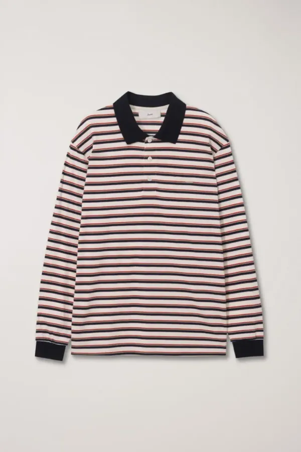 UNISEX MULTI STRIPE COLLARED T-SHIRT NAVY STRIPE