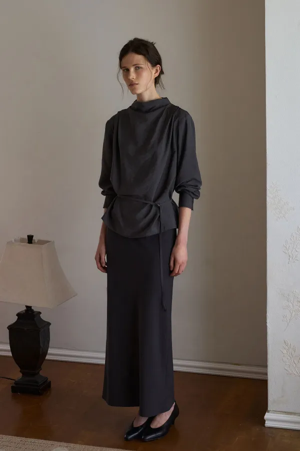 [2차 리오더] Essential Bias Maxi Skirt [LMBFAUSK421]-Deep Charcoal