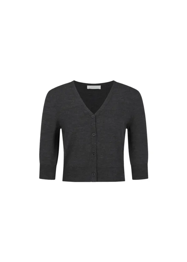 Wool V-neck Crop Cardigan, Charcoal
