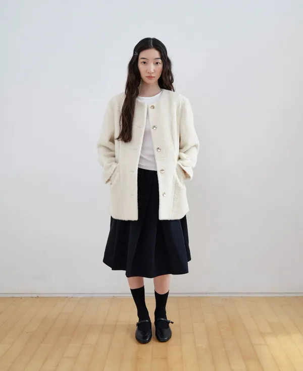 Suri Arpaca Round Mid Jacket_IVORY