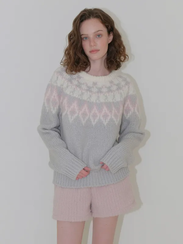 Nordic Round Knit Pullover, Light Grey