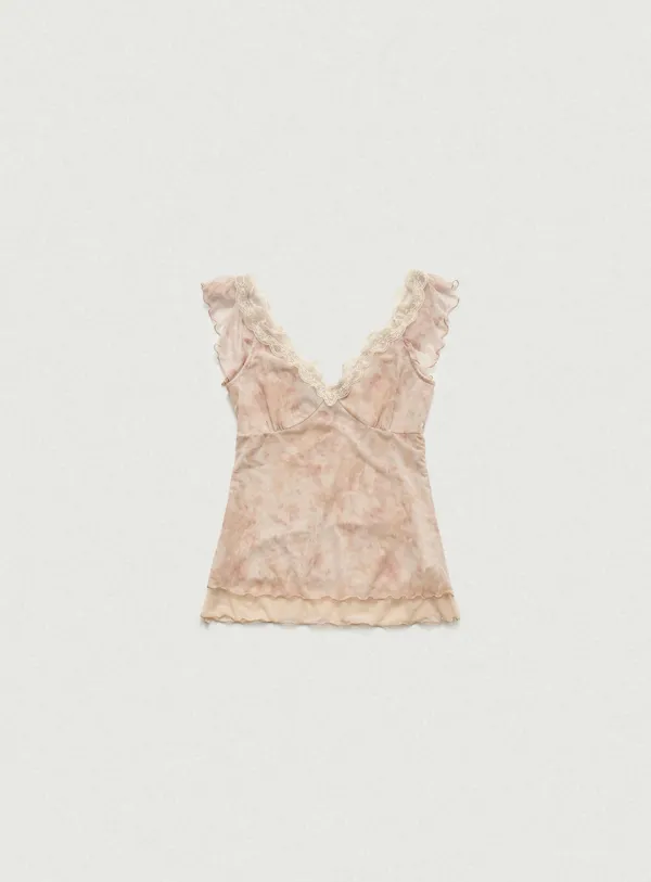 Sena Sheer Lace Sleeveless Top_Peach