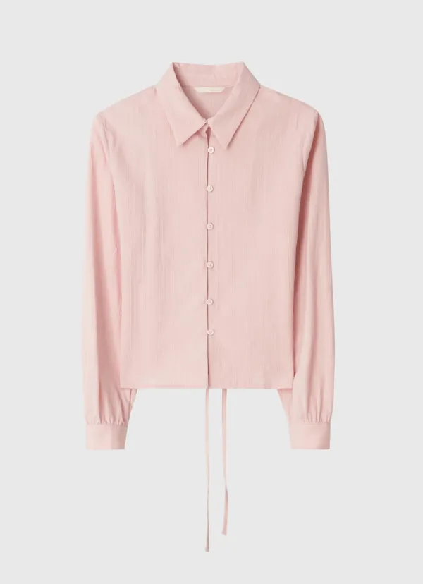 Back ribbon jacquard stripe shirts - pink