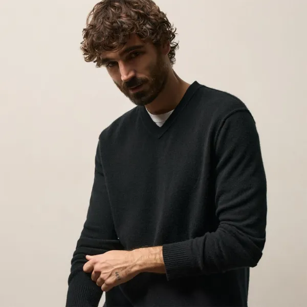 Cashmere V Neck Sweater - Black