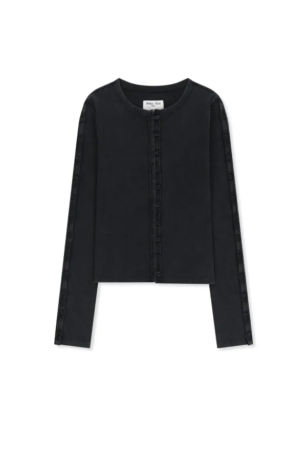 WASHED RIB BUTTON DETAIL TOP IN CHARCOAL