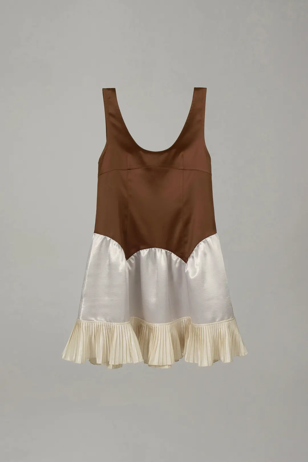 오버듀플레어 COLOR BLOCK SHIRRING DRESS_BROWN/SILVER 상품 이미지 3