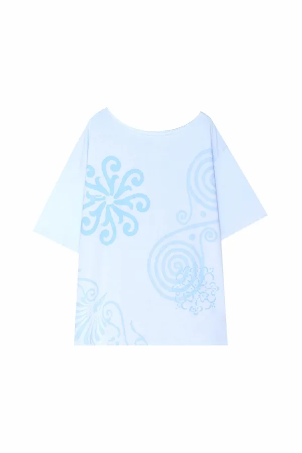 ONE SHOULDER PRINTED BOX T-SHIRT (LIGHT BLUE)