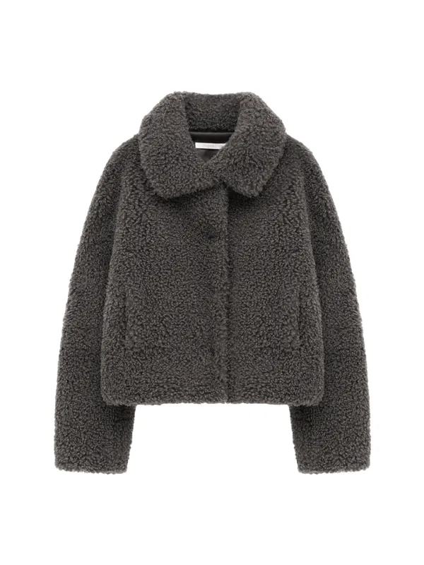 BOUCLE HIDDEN SNAP FUR JACKET (CHARCOAL)