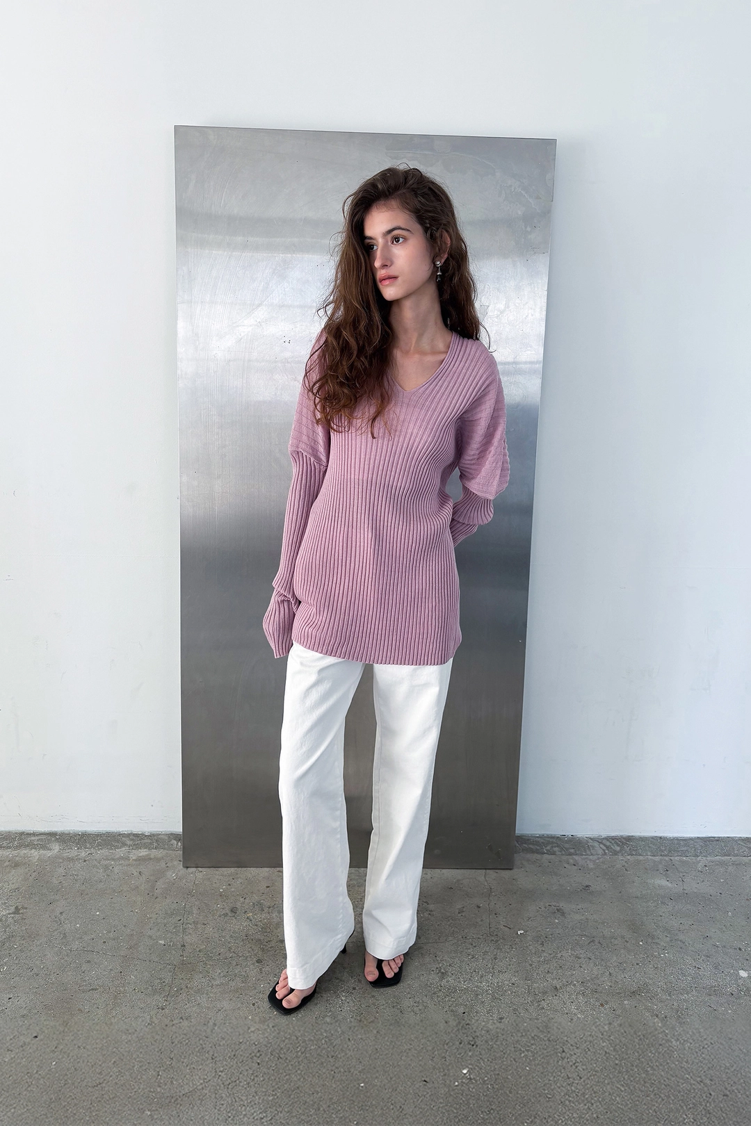 포에트 서울 line ribbed knit_Orchid Pink 상품 이미지 1