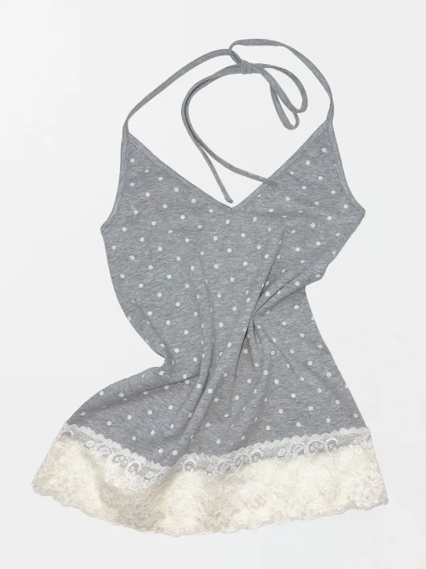 Dot Lace Halter Top Melange Gray