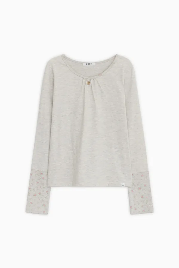 [9/16 예약배송] SHIRRING COLOR BLOCK LONG SLEEVE, FLORAL OATMEAL