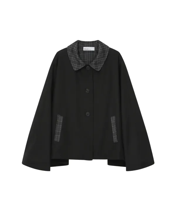 Check cape jacket BLACK
