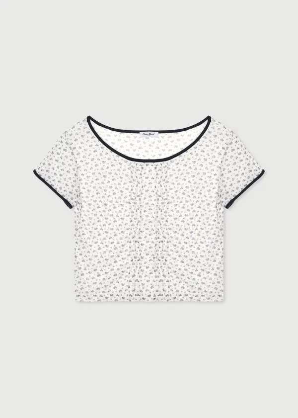 PINTUCK FLOWER TEE - WHITE